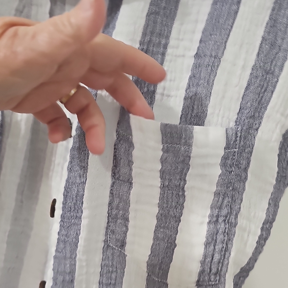 Just Living Navy & White Striped Button-Up Shirt - Picture 6 of 8